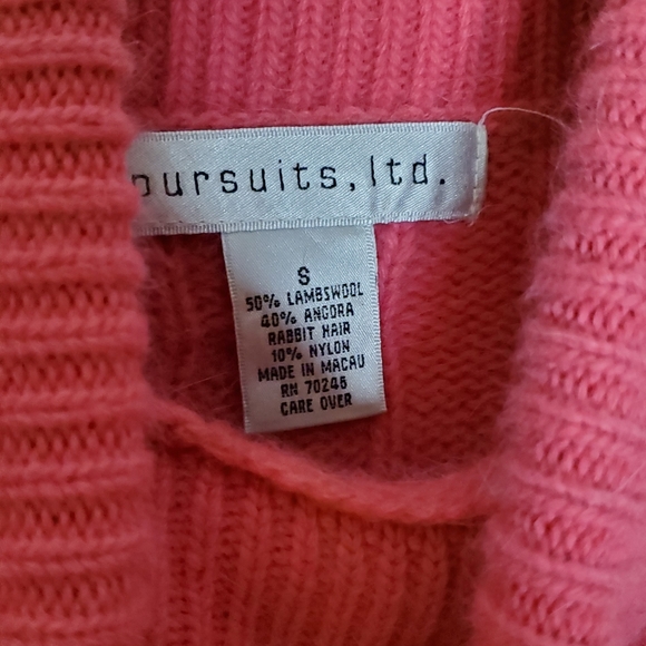 Watermelon Pink Chunky Cable Knit Angora Turtleneck Sweater - Picture 10 of 10